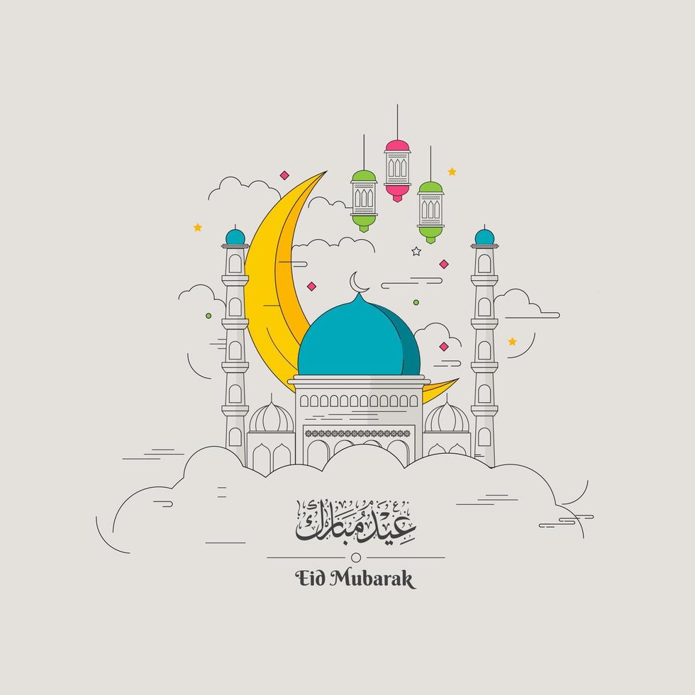 eid mubarak groet kaart in lijn concept vector