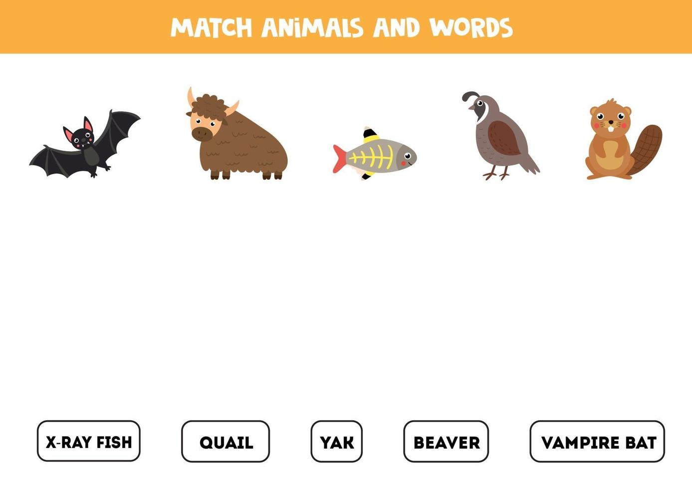 bijpassende woordenspel met schattige dieren. educatief spel. vector