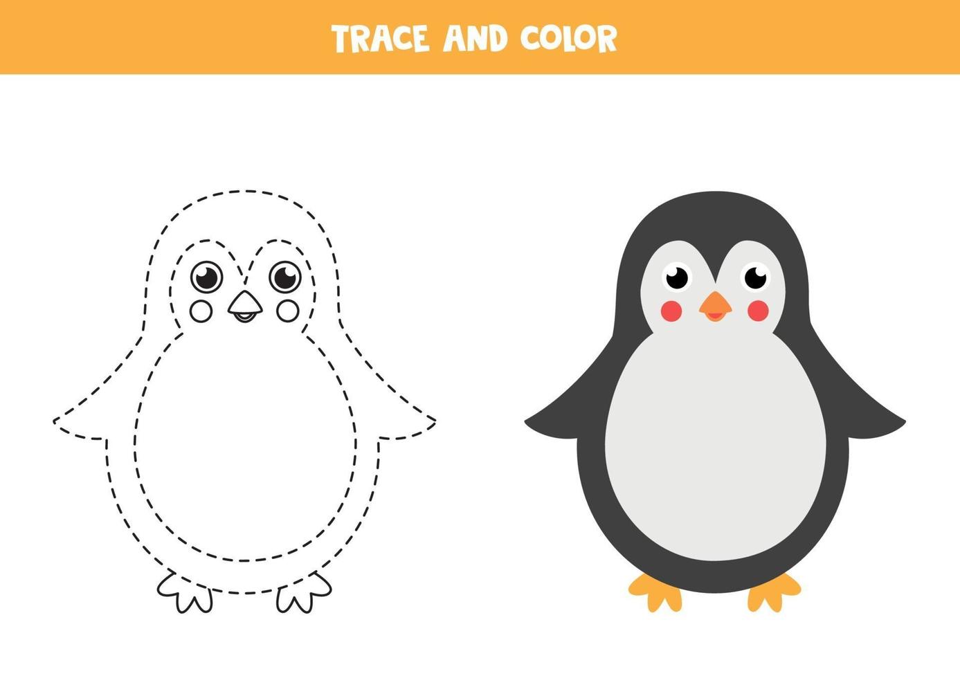 traceer en kleur schattige pinguïn. werkblad voor kinderen. vector