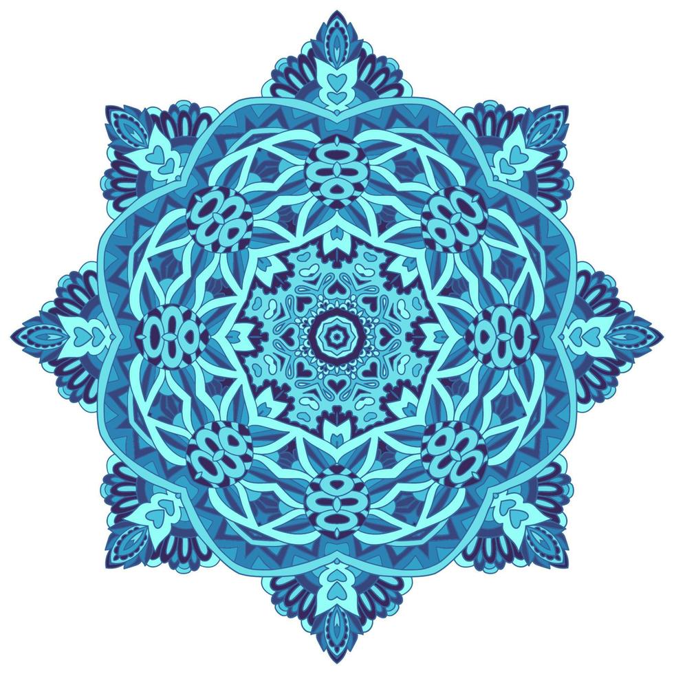 winter blauw etnisch meetkundig arabesk mandala. schattig sneeuwvlok medaillon decoratie. abstract ornametal rozet. vector