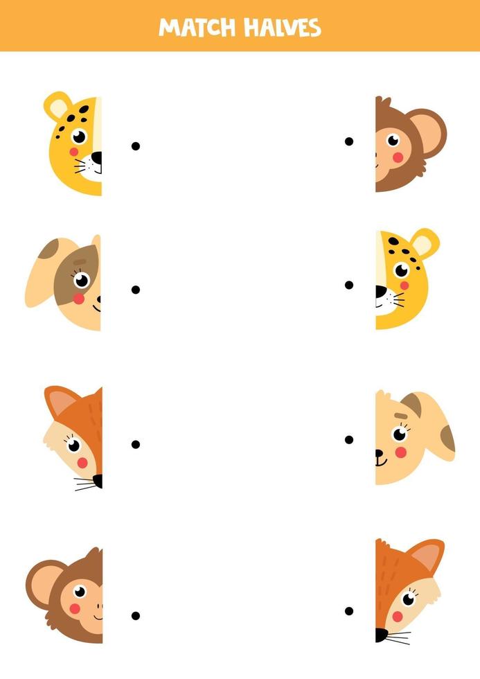 match delen van dierengezichten. logisch spel voor kinderen. vector