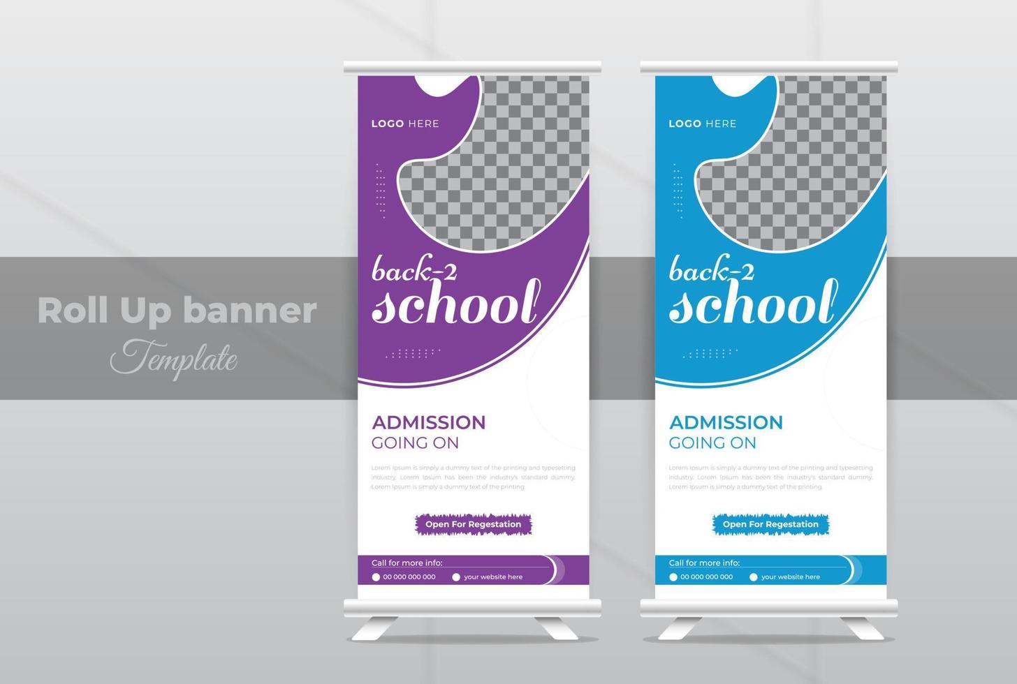 school- toelating onderwijs oprollen banier sjabloon of promotioneel, presentatie, afdrukken klaar, lay-out, zakelijke en modern kinderen X standee banier ontwerp vector