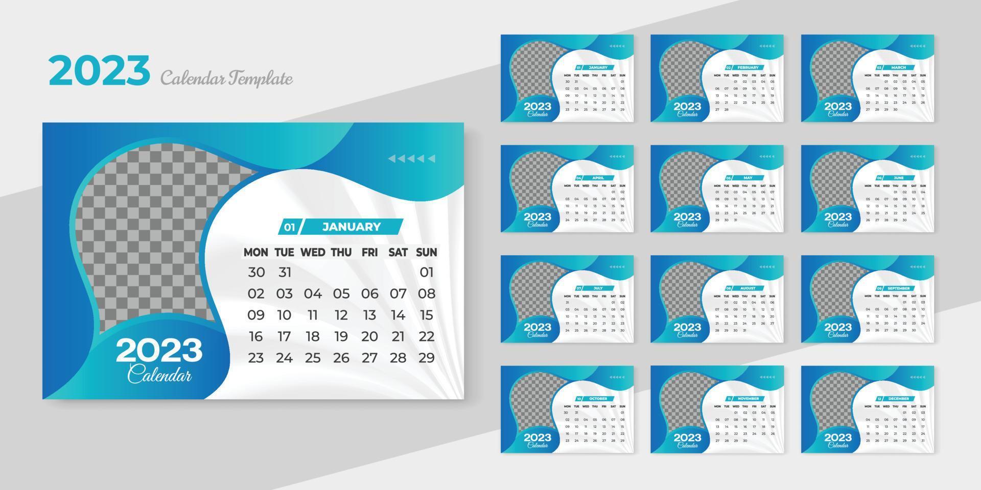 gelukkig nieuw jaar kalender 2023, bedrijf zakelijke ontwerp sjabloon monster beeld met lay-out vector