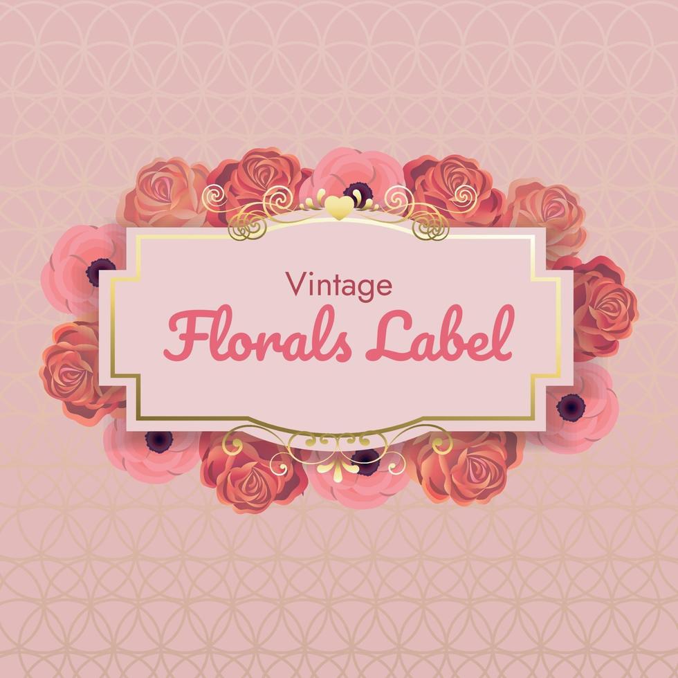 roze bloemenkader met gouden details vector