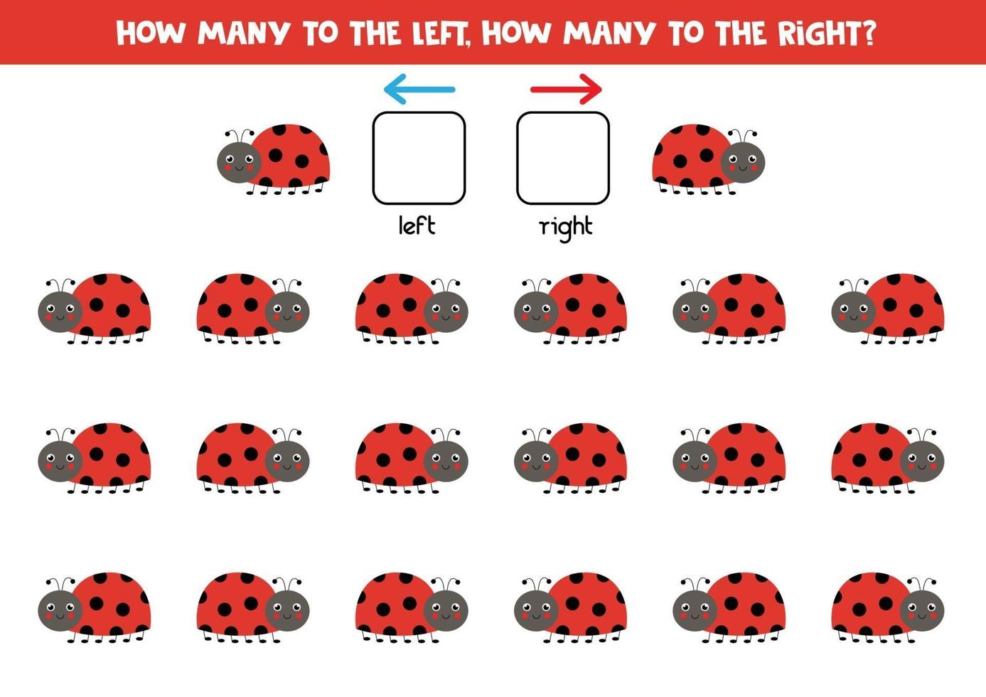 links of rechts met schattig lieveheersbeestje. logisch werkblad voor kleuters. vector