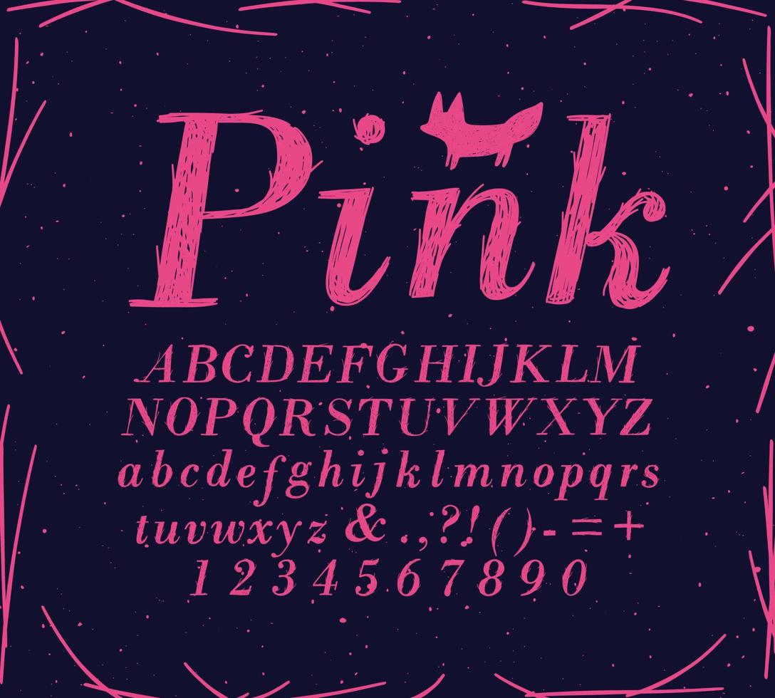 alfabet crosshatch pen lijn stijl tekening met roze kleur Aan donker achtergrond vector