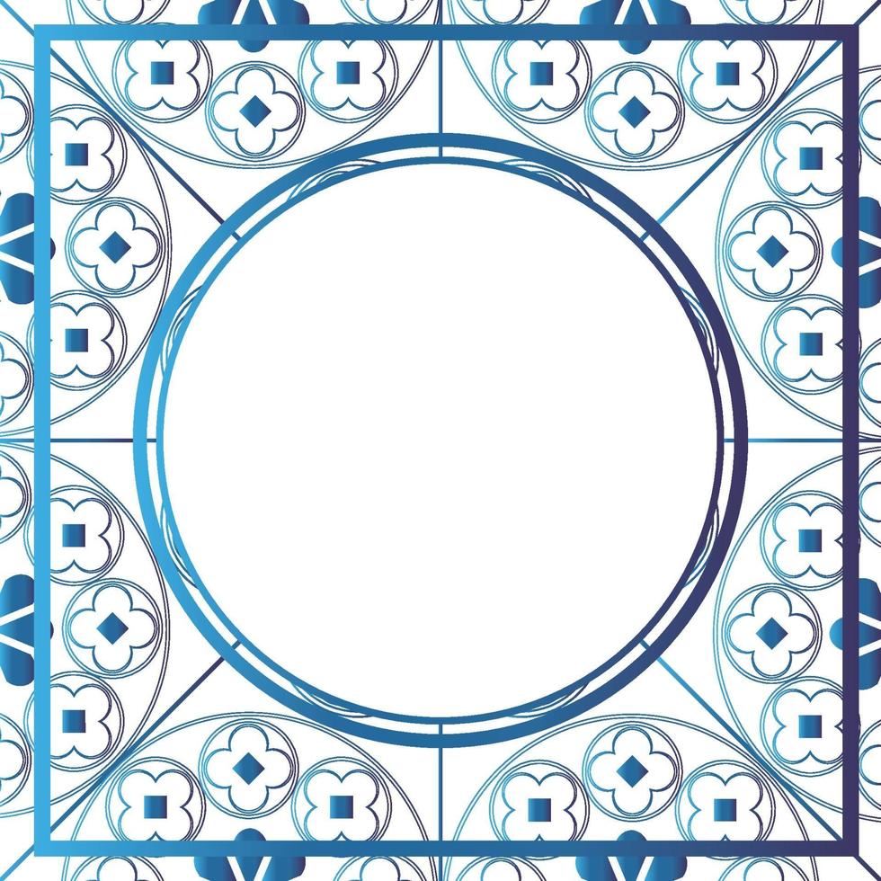 floral middeleeuwse patroon achtergrond sjabloon cirkel metallic blauw vector