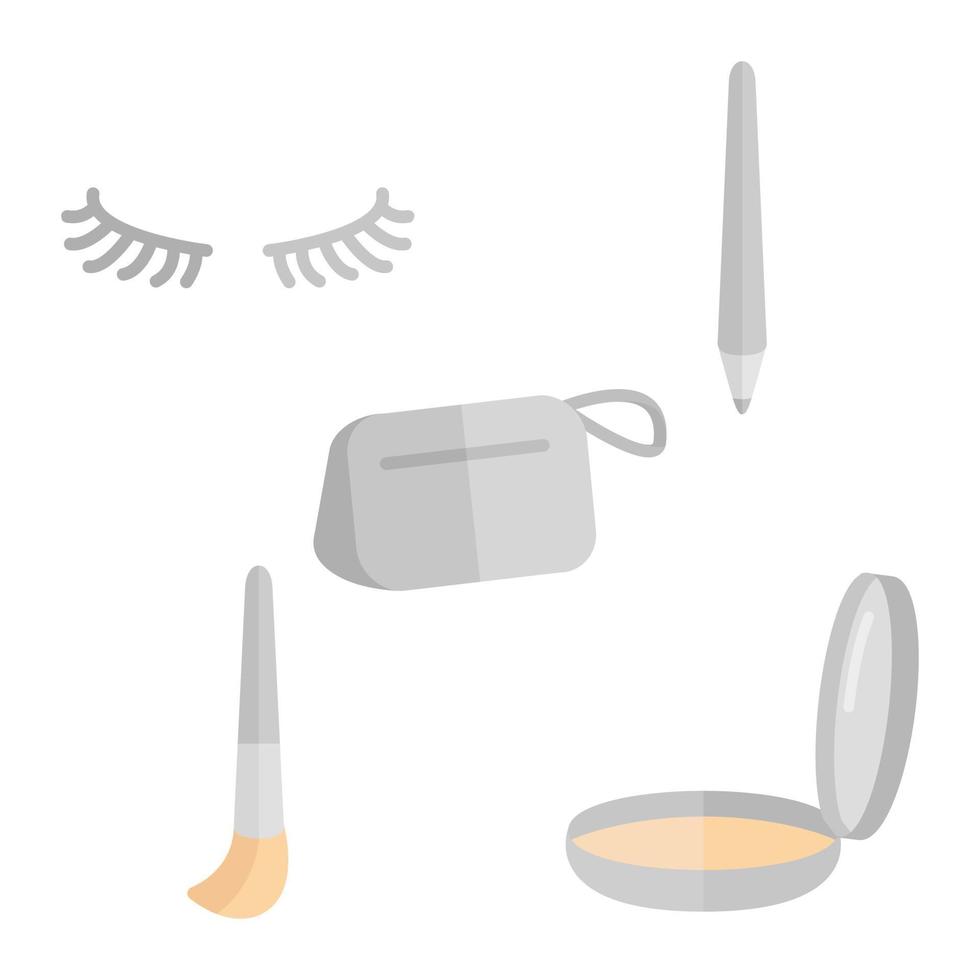 vrouwen bedenken en huidverzorging. mascara kunstmatig zak wenkbrauw potlood en gelaats borstel. vlak icoon. vector ontwerp