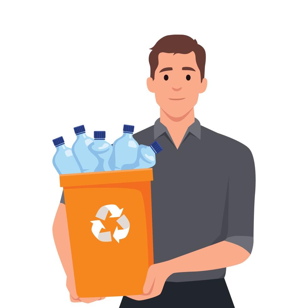 Mens Holding recyclebare materialen. openbaar onderhoud reclame poster concept vector