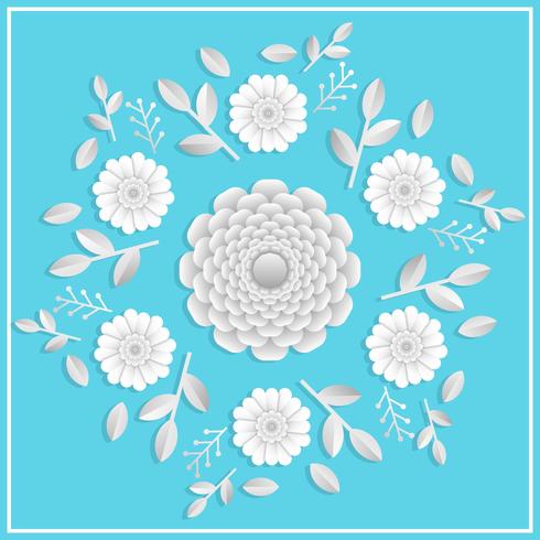 3d realistische bloemen papercraft met vlakke Tosca vectorillustratie als achtergrond vector