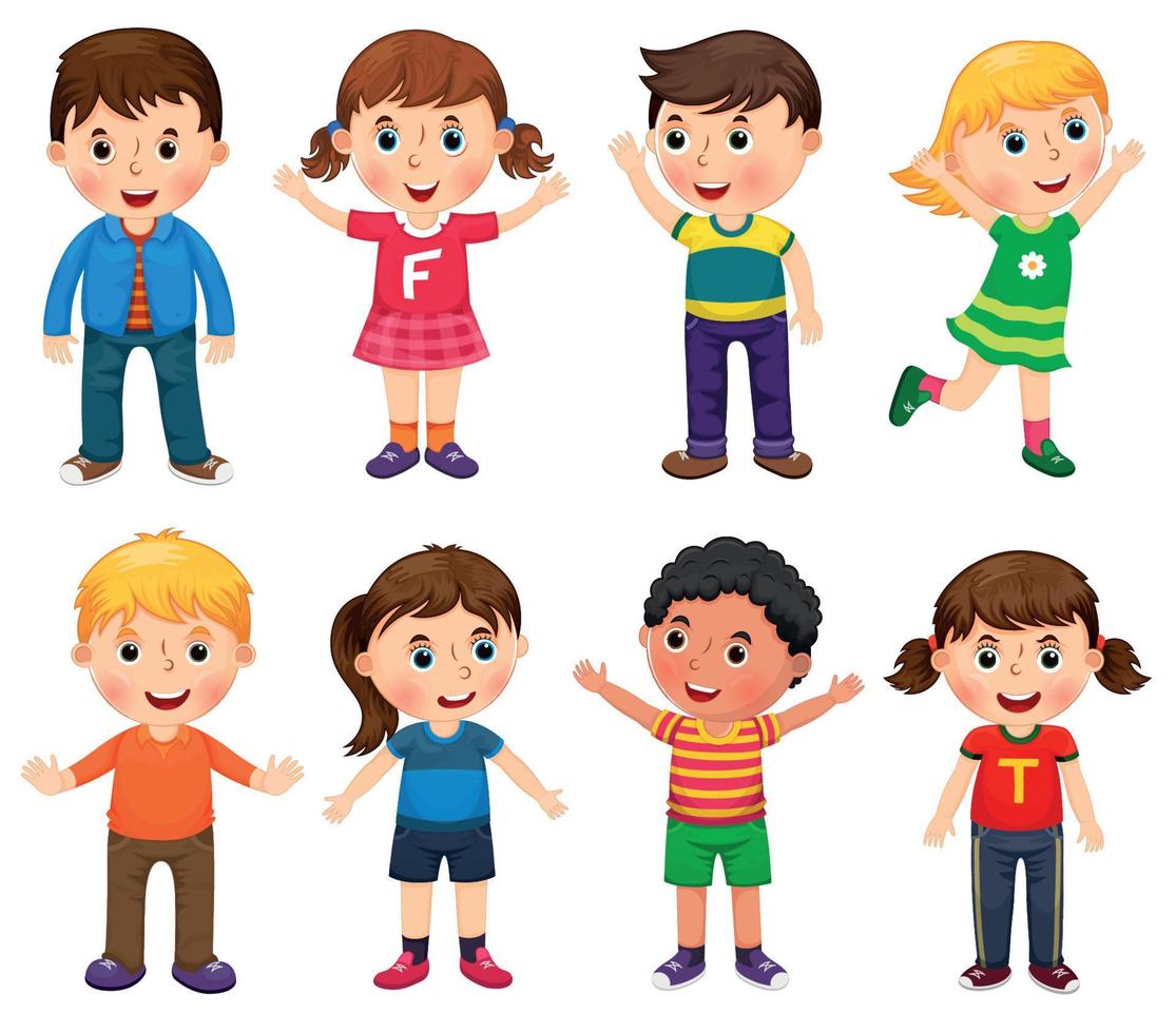 gelukkig kinderen in verschillend standen vector illustratie