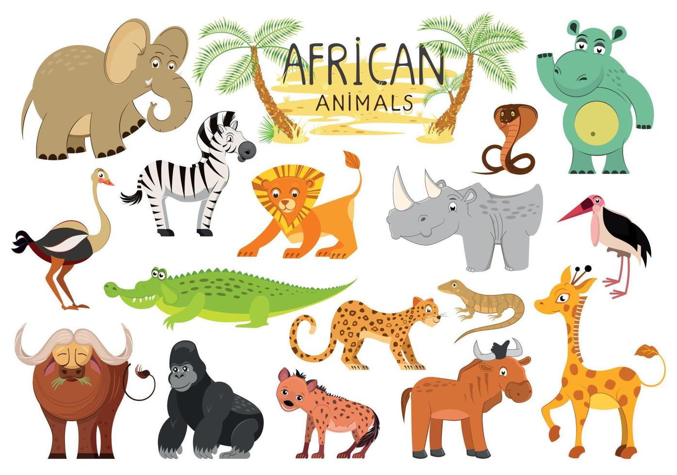 Afrikaanse dieren verzameling geïsoleerd Aan wit achtergrond. vector illustratie