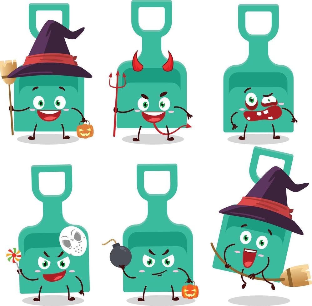 halloween uitdrukking emoticons met tekenfilm karakter van zand Schep vector