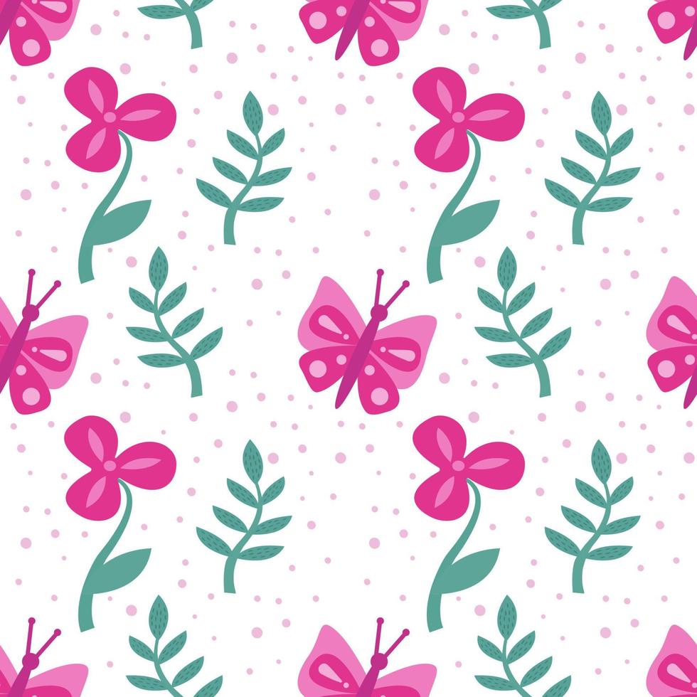 naadloos patroon met bloemen en vlinders, abstract herhalend patroon. voor papier, omslag, stof, textiel, geschenkverpakking, reclame, kunst aan de muur, interieur. vectorillustratie van mode. vector