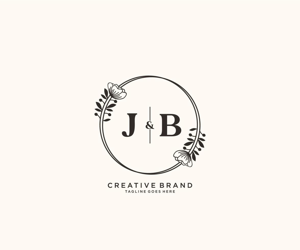 eerste jb brieven hand- getrokken vrouwelijk en bloemen botanisch logo geschikt voor spa salon huid haar- schoonheid winkel en kunstmatig bedrijf. vector