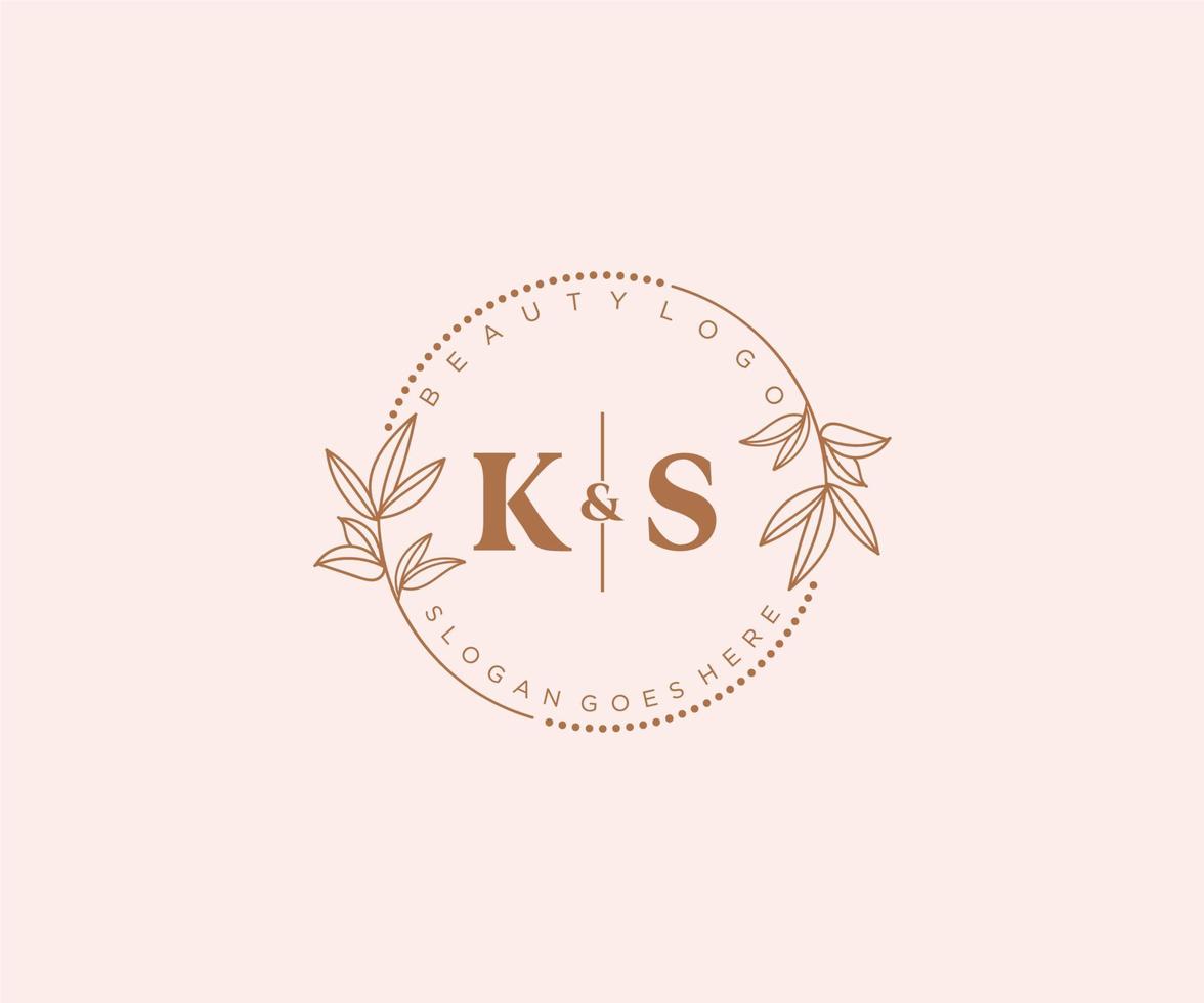 eerste ks brieven mooi bloemen vrouwelijk bewerkbare premade monoline logo geschikt voor spa salon huid haar- schoonheid winkel en kunstmatig bedrijf. vector