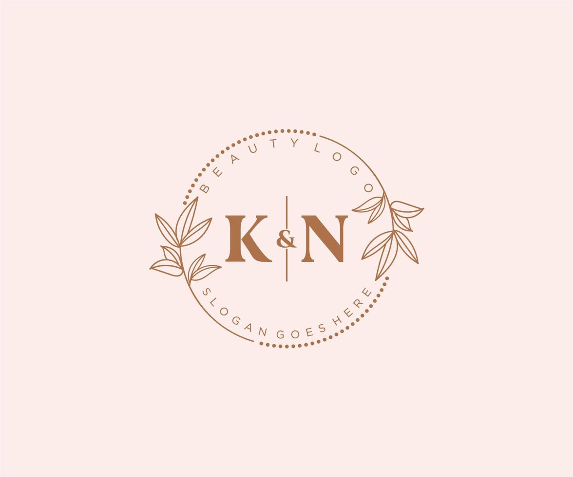 eerste kn brieven mooi bloemen vrouwelijk bewerkbare premade monoline logo geschikt voor spa salon huid haar- schoonheid winkel en kunstmatig bedrijf. vector