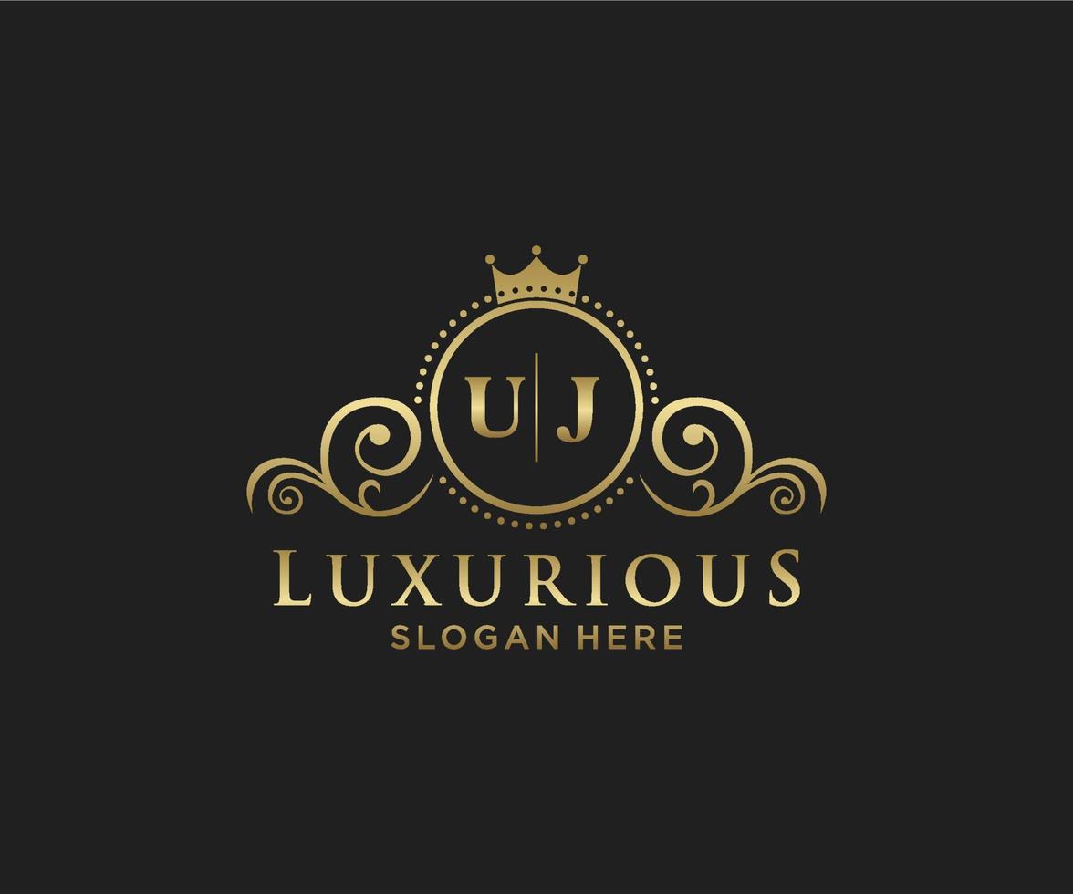 eerste uj brief Koninklijk luxe logo sjabloon in vector kunst voor restaurant, royalty, boetiek, cafe, hotel, heraldisch, sieraden, mode en andere vector illustratie.