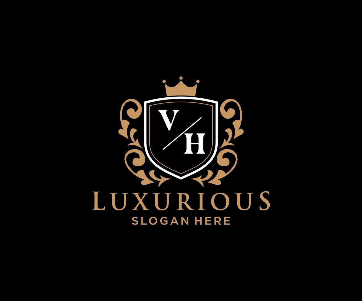 eerste vh brief Koninklijk luxe logo sjabloon in vector kunst voor restaurant, royalty, boetiek, cafe, hotel, heraldisch, sieraden, mode en andere vector illustratie.