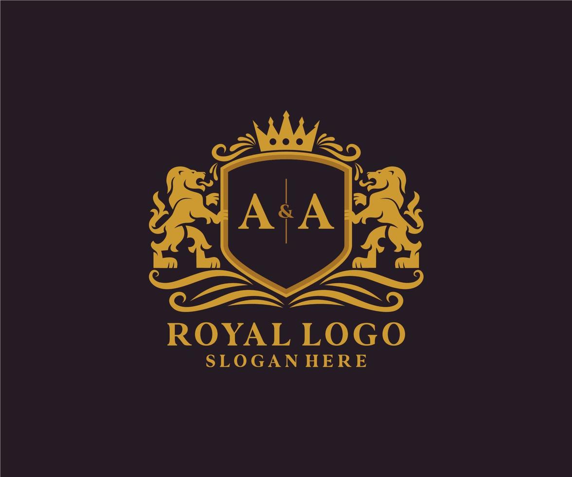 eerste aa brief leeuw Koninklijk luxe logo sjabloon in vector kunst voor restaurant, royalty, boetiek, cafe, hotel, heraldisch, sieraden, mode en andere vector illustratie.