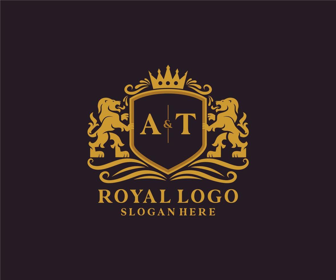 eerste Bij brief leeuw Koninklijk luxe logo sjabloon in vector kunst voor restaurant, royalty, boetiek, cafe, hotel, heraldisch, sieraden, mode en andere vector illustratie.