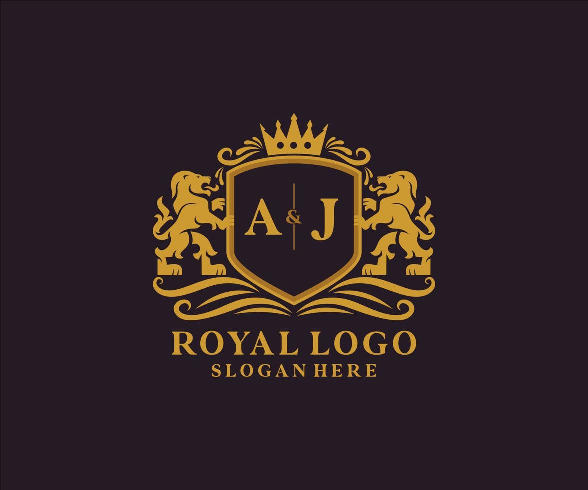 eerste aj brief leeuw Koninklijk luxe logo sjabloon in vector kunst voor restaurant, royalty, boetiek, cafe, hotel, heraldisch, sieraden, mode en andere vector illustratie.
