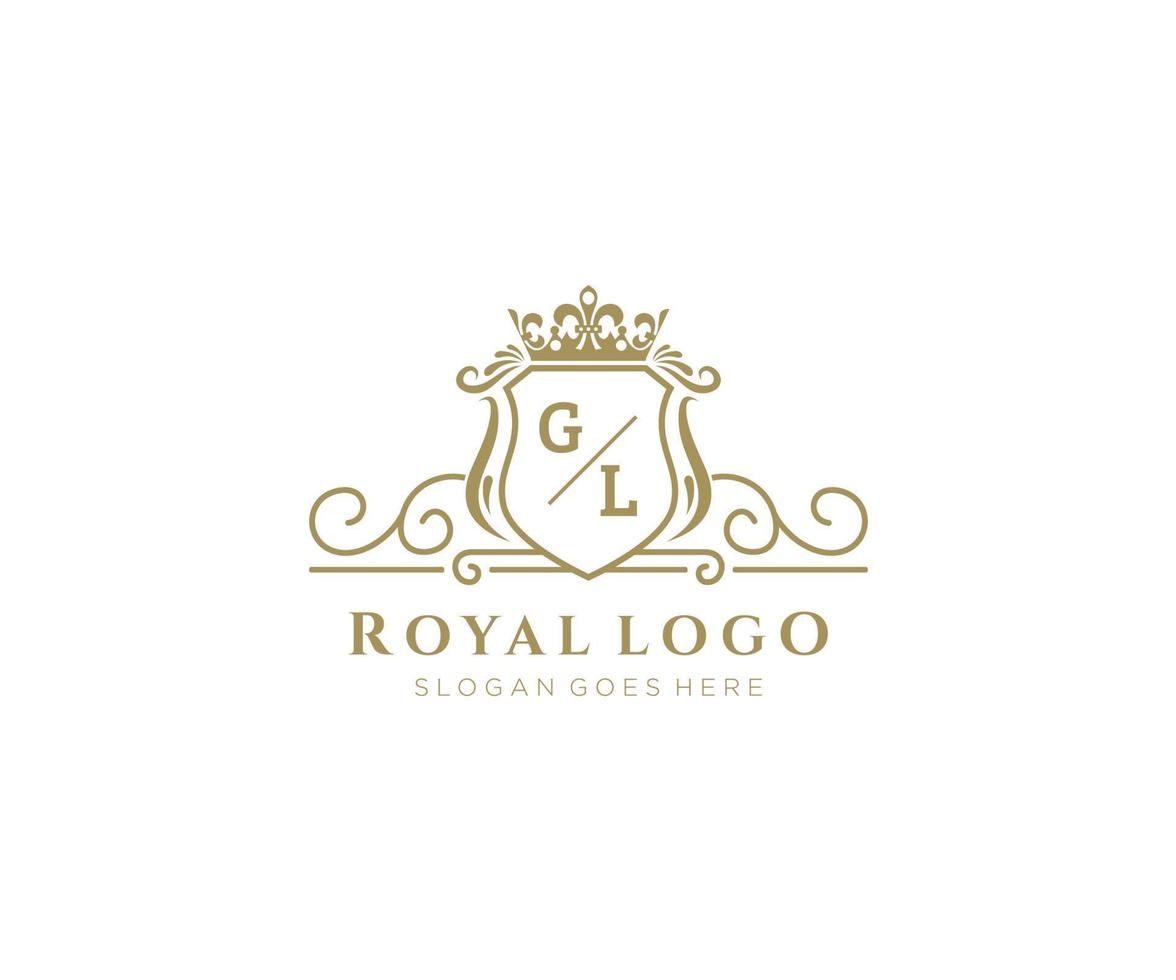 eerste gl brief luxueus merk logo sjabloon, voor restaurant, royalty, boetiek, cafe, hotel, heraldisch, sieraden, mode en andere vector illustratie.