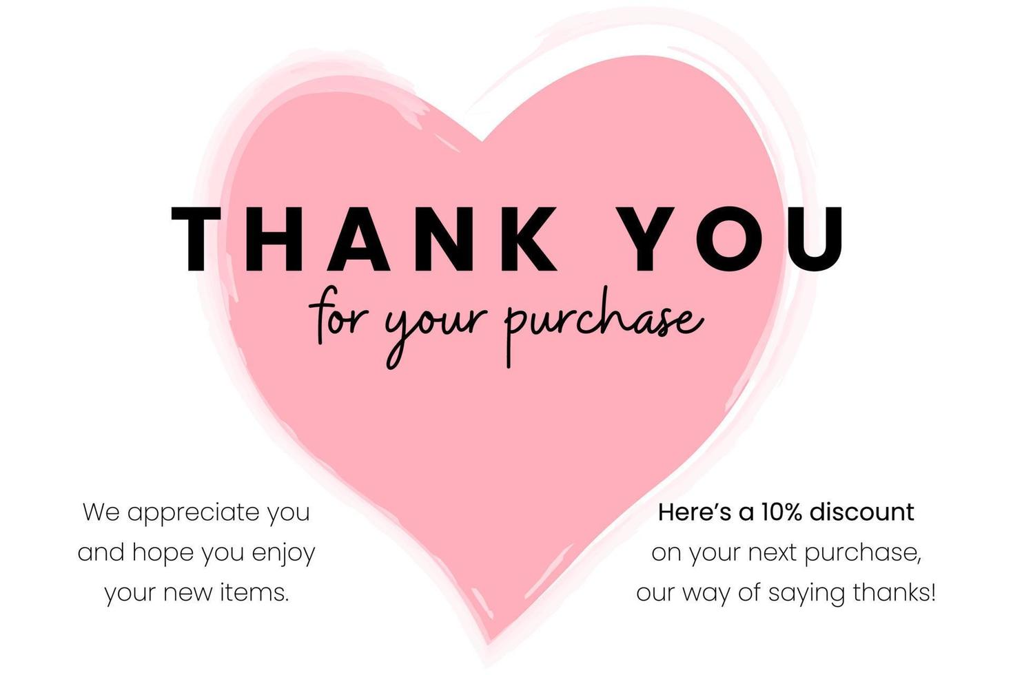 dank u voor uw bestellen kaart. creatief dank u kaart voor bedrijf, online aankopen.roze hand getekend hart, schoonschrift hand- geschreven tekst geïsoleerd Aan wit achtergrond. vector