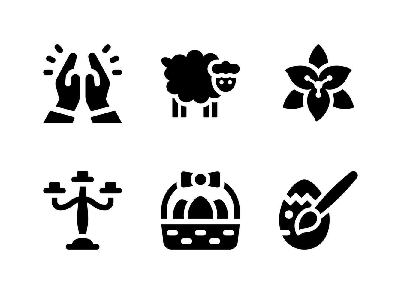 eenvoudige set van Pasen gerelateerde vector solide pictogrammen. bevat iconen als kandelaar, paasmandje, beschilderd ei, bidden en meer