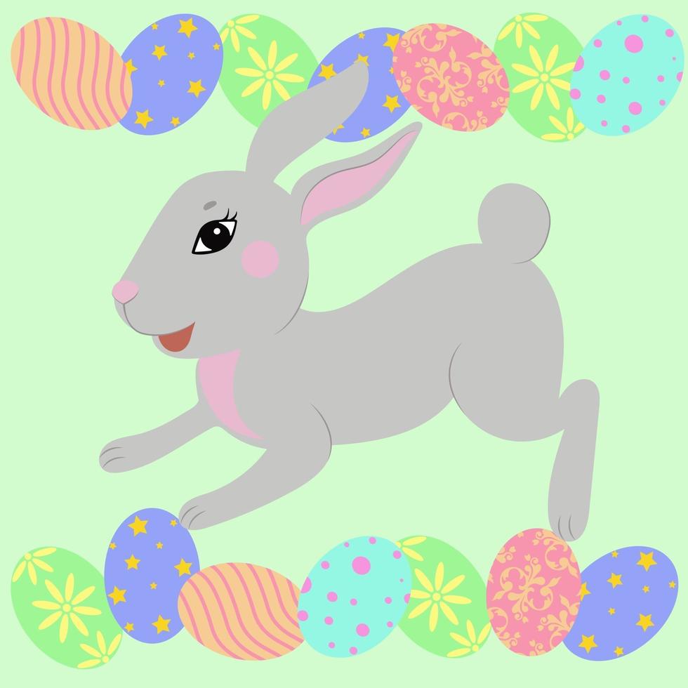 paashaas met gekleurde eieren. easter symphol. vector. schattig grijs huisdier. vector