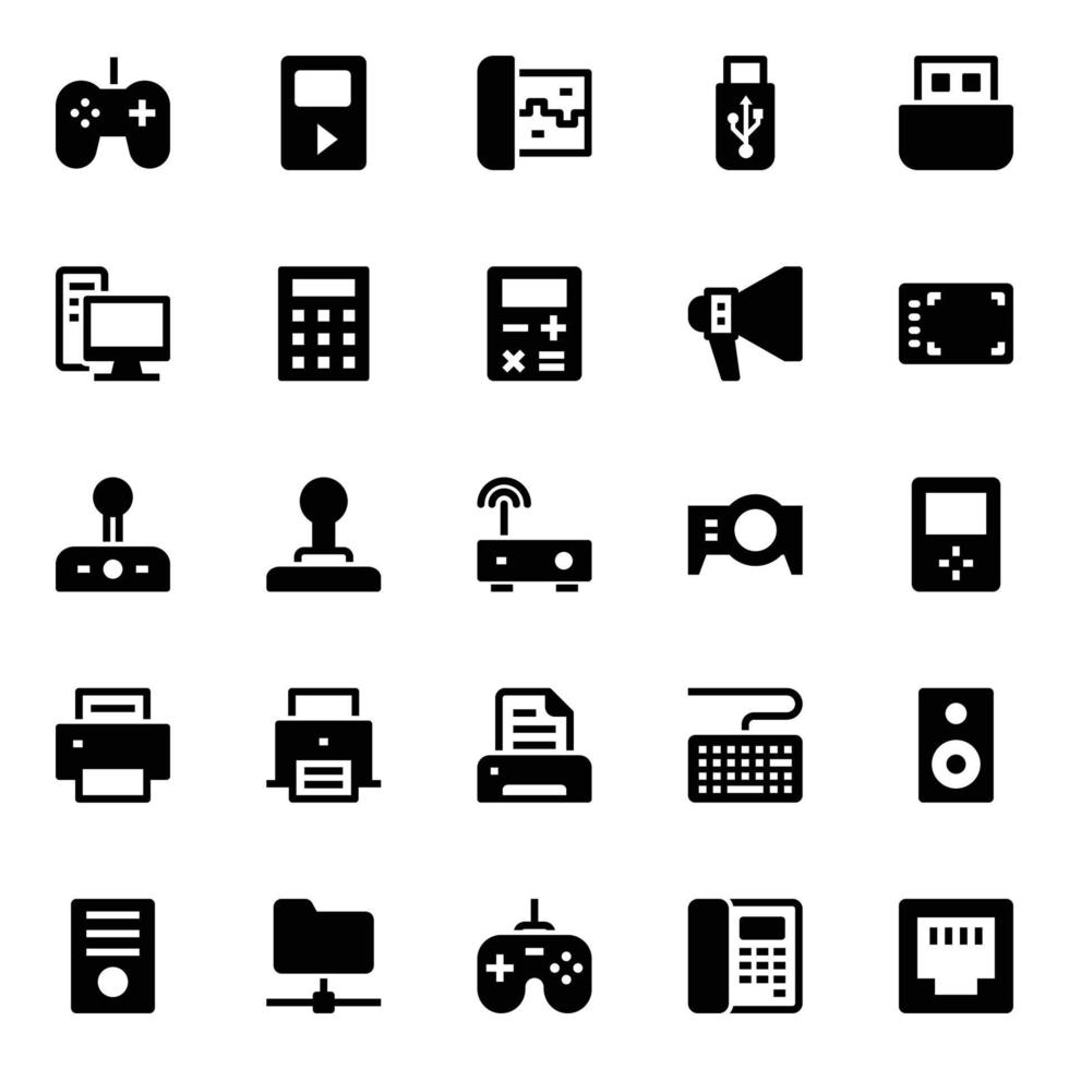 glyph pictogrammen voor gadgets en apparaten. vector