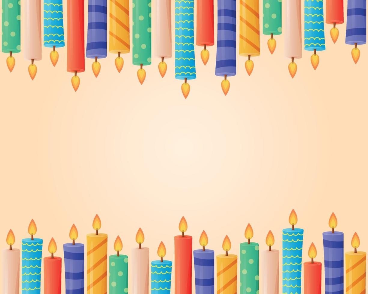 horizontaal kader van feestelijk kleurrijk was- kaarsen met brand. vector tekenfilm geschenk achtergrond of spandoek.