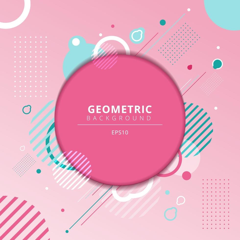 abstract geometrisch cirkelskader met lichtblauwe meetkundeelementen op roze achtergrond. vector