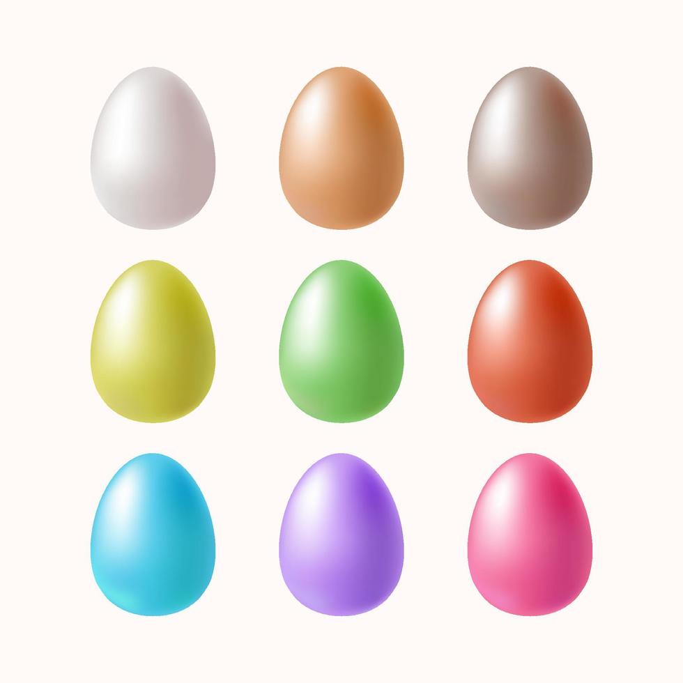 Pasen eieren. reeks van realistisch 3d eieren van verschillend kleuren. Nee ornamenten, geïsoleerd Aan wit achtergrond. vector ontwerp.