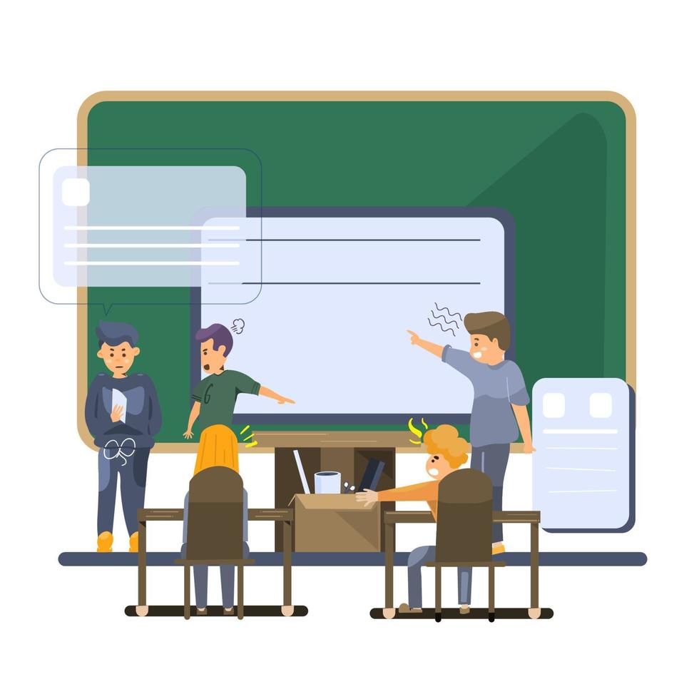 leraar en studenten Bij de schoolbord. vector illustratie in vlak stijl