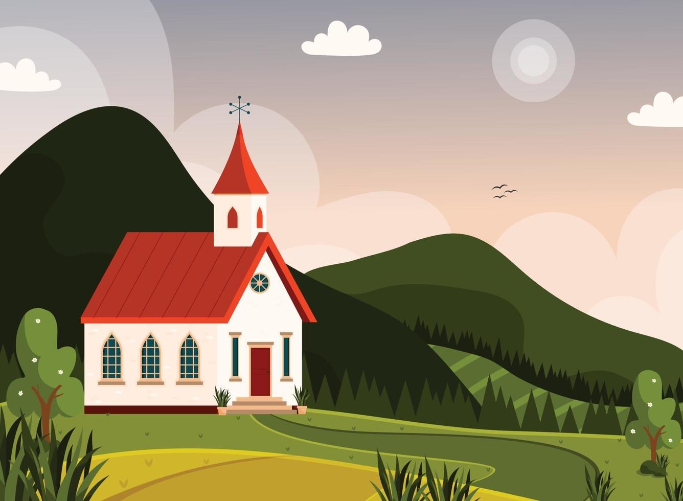 kerk landschap poster vector