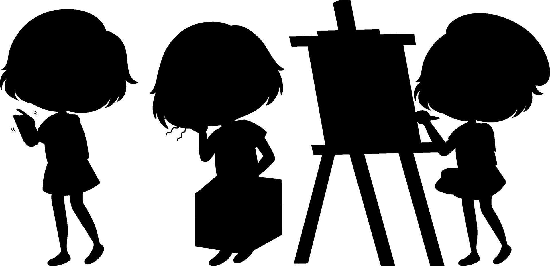 stripfiguur van kinderen silhouet op witte achtergrond vector