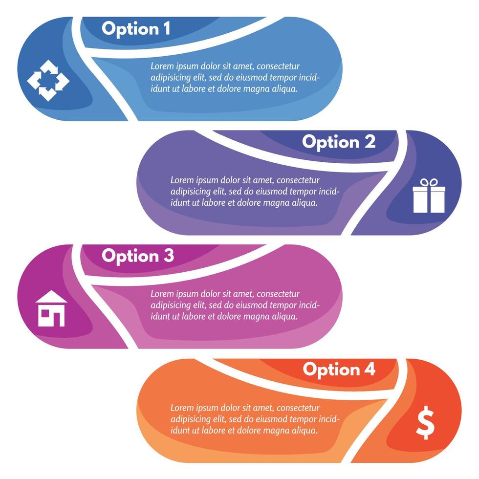 vier elementen van infographic ontwerp met pictogrammen. stap door stap infographic ontwerp sjabloon. vector illustratie