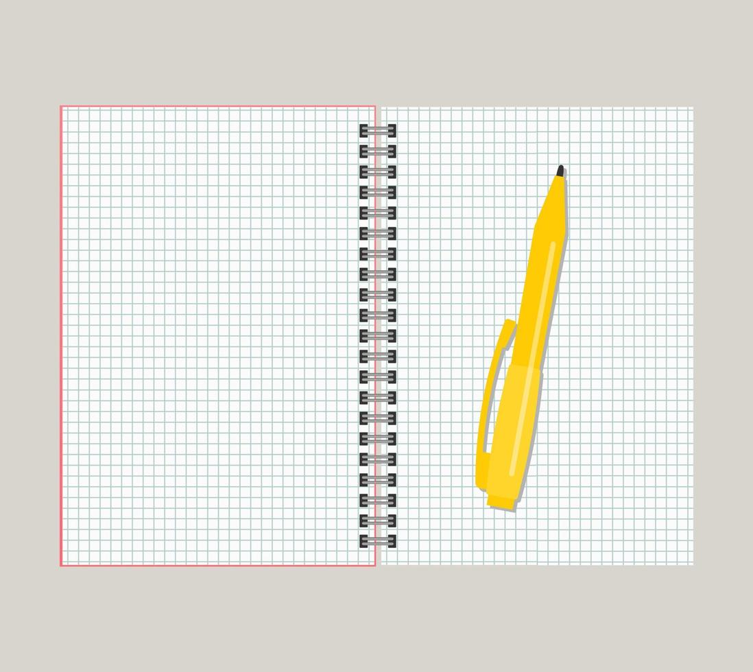 Open notitieboekje met geel pen. vector illustratie
