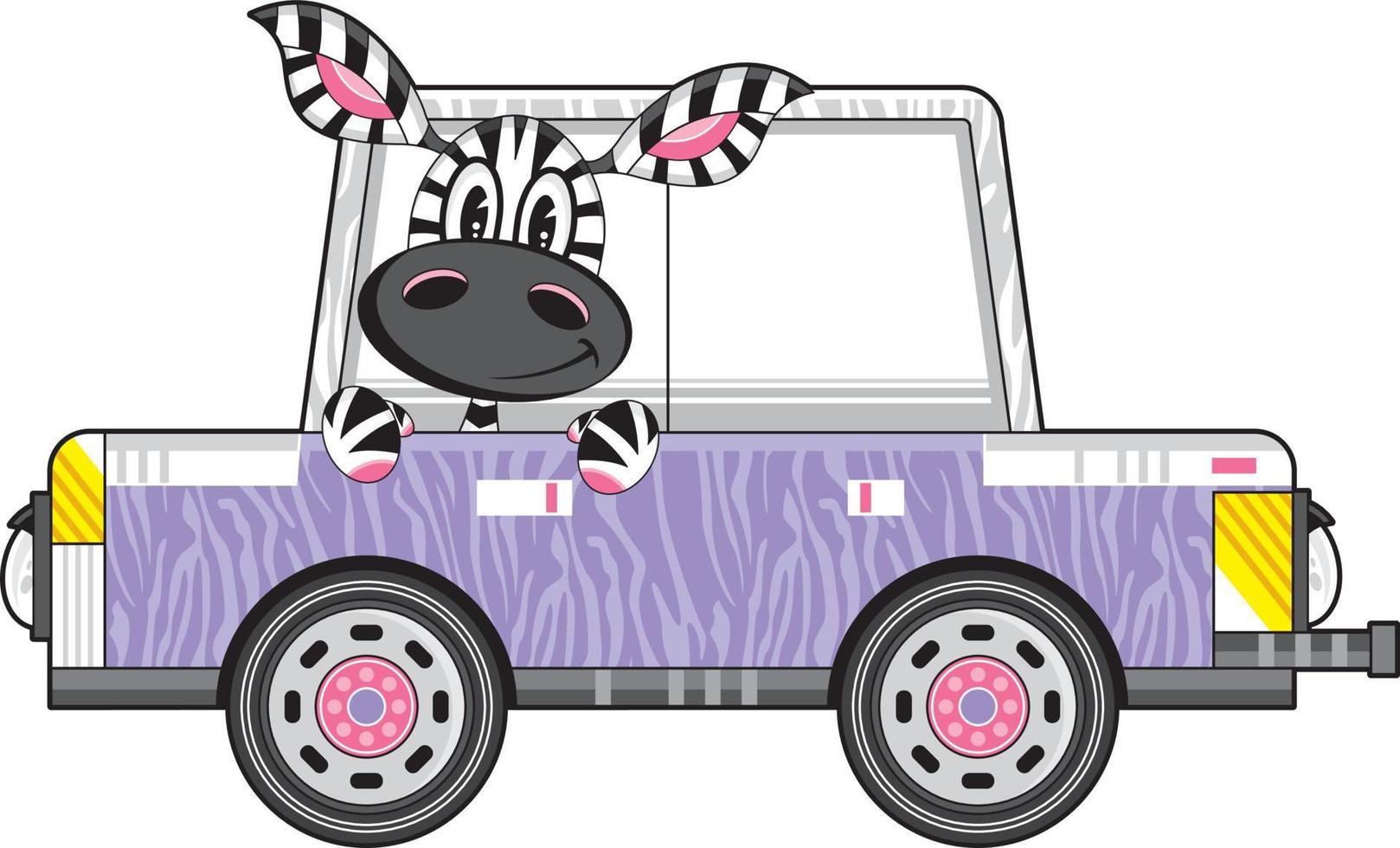 schattig tekenfilm zebra karakter in auto vector