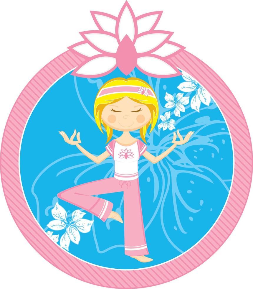 schattig tekenfilm mediteren yoga meisje illustratie vector