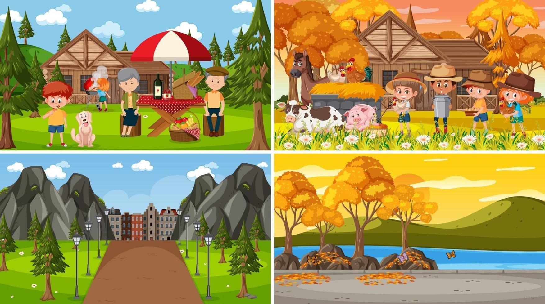 set van verschillende natuurtaferelen cartoon stijl vector