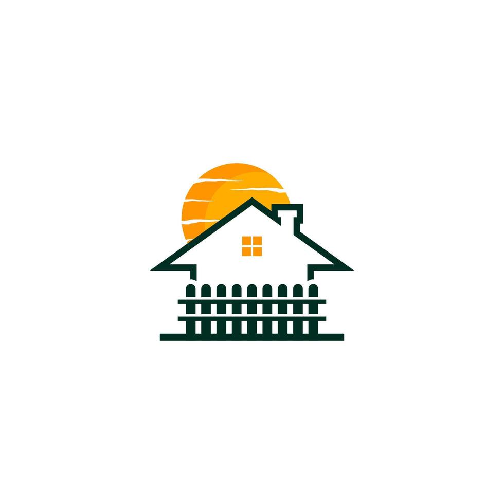 huis logo met een hek in voorkant van het en de zon vector