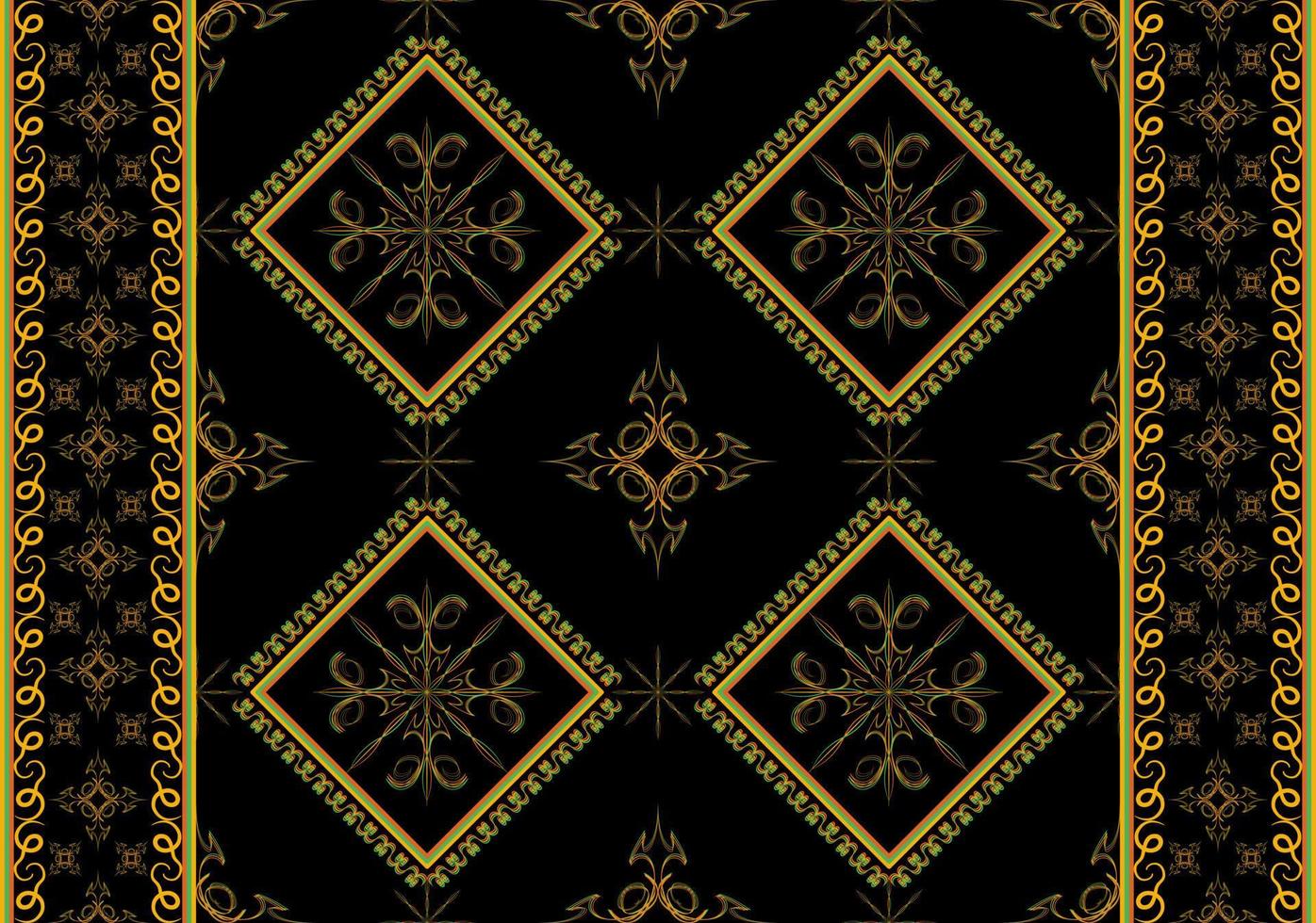 etnisch symbool naadloos patroon in zwart goud en groen toon in vector illustratie ontwerp voor kleding stof, mat, omhulsel papier, sjaal, tapijt, tegel en meer