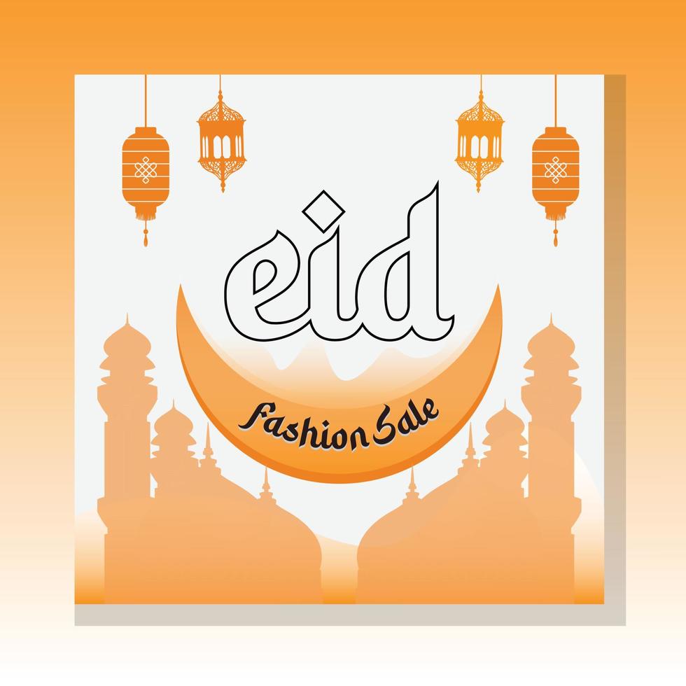 eid mode uitverkoop banier en sociaal media post sjabloon, Ramadan kareem thema uitverkoop plein folder en spandoek. groot uitverkoop bundel eid advertenties na, groet kaart Islamitisch achtergrond ontwerp met lantaarn, voor de helft maan vector