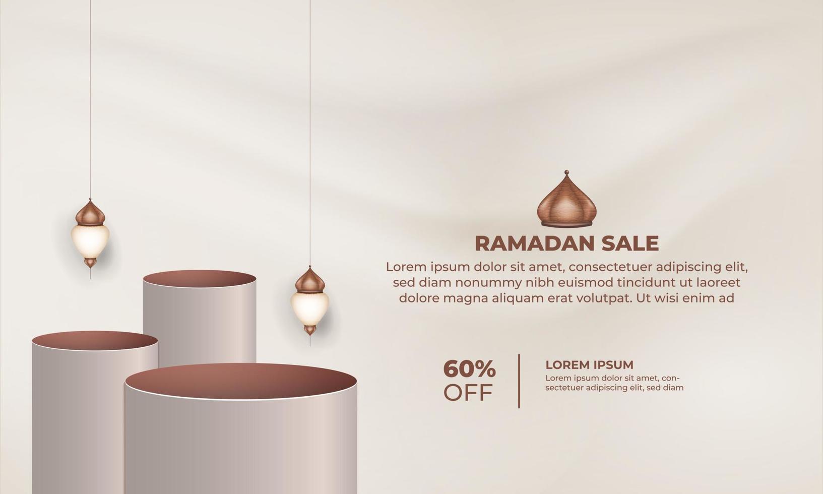 Ramadan uitverkoop podium en lantaarn met een prijs label voor 60 uit. vector