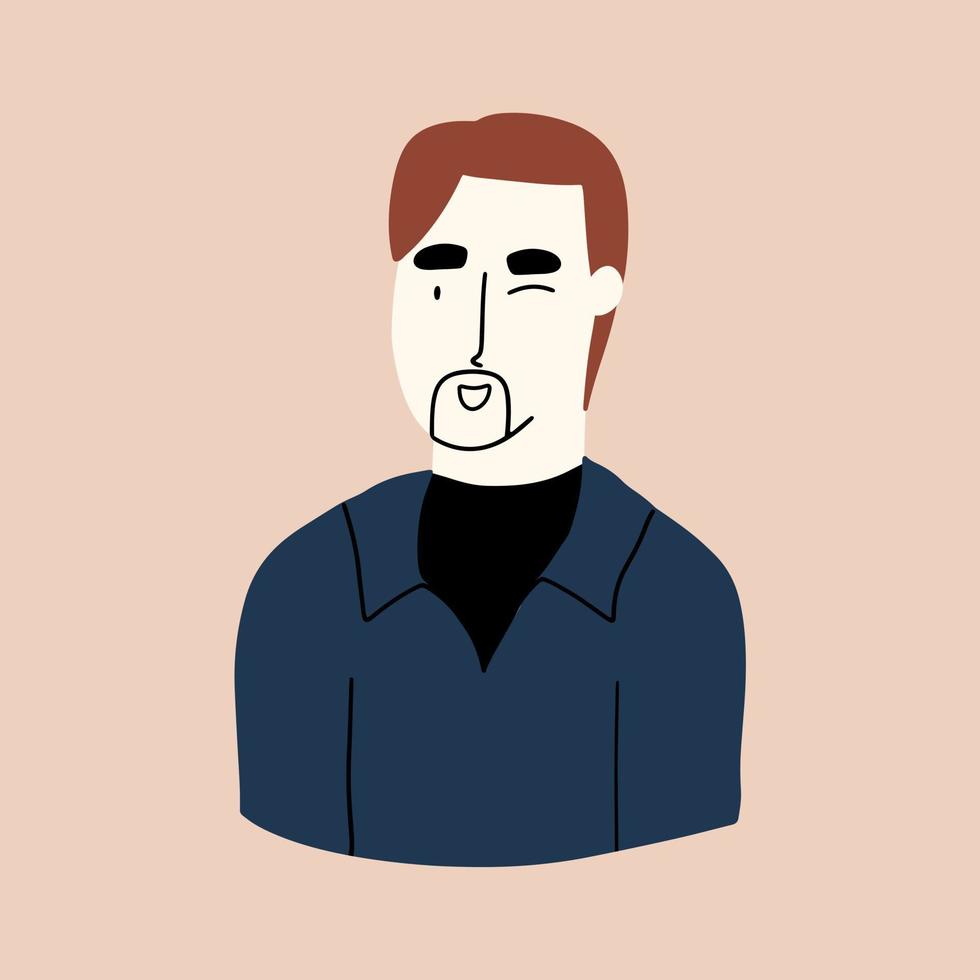 Mens knipoogt, portret. vector illustratie in vlak stijl