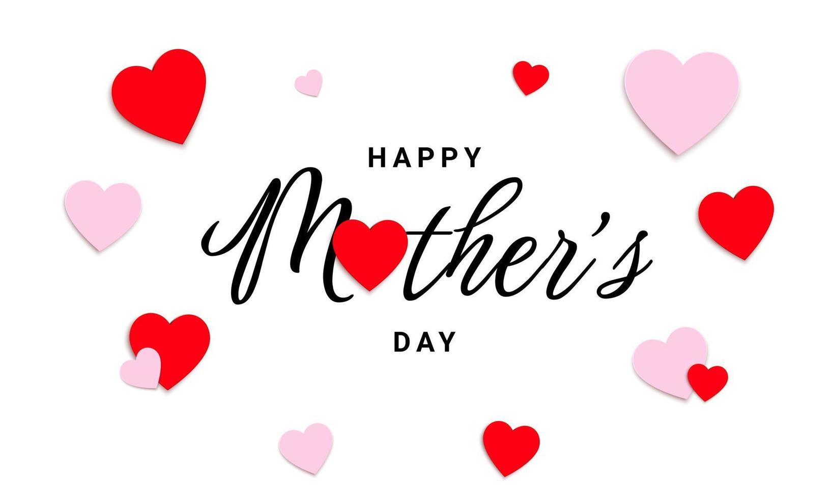 gelukkig moeders dag groet kaart met papier vliegend hart elementen. vector liefde symbool en kalligrafische tekst gelukkig moeders dag Aan wit achtergrond.
