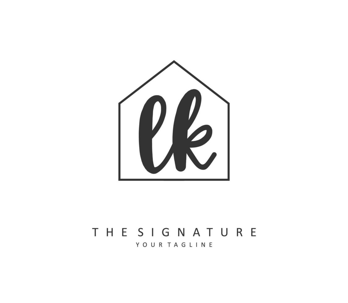 l k lk eerste brief handschrift en handtekening logo. een concept handschrift eerste logo met sjabloon element. vector