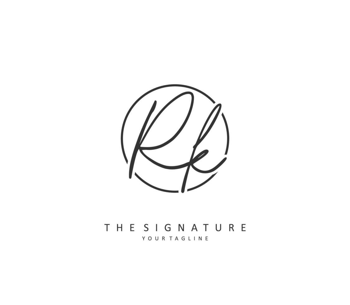 r k rk eerste brief handschrift en handtekening logo. een concept handschrift eerste logo met sjabloon element. vector